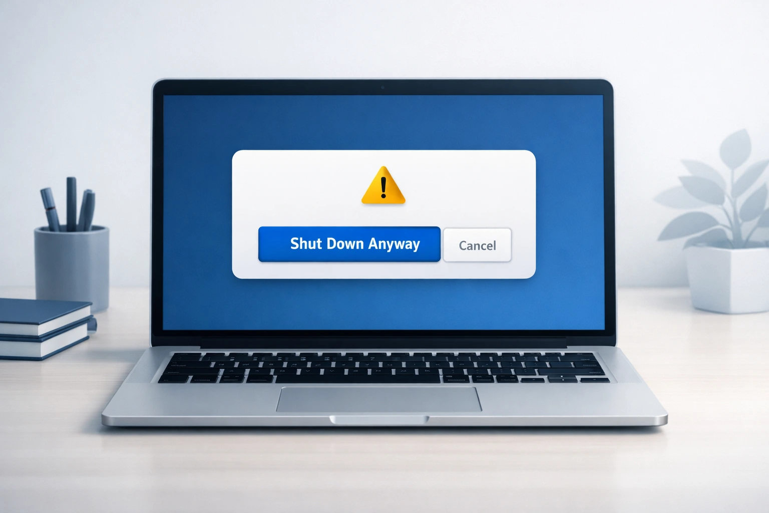 Windows PC shutdown screen showing force shutdown option and safety guidance