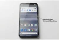 Android smartphone screen displaying horizontal lines running across the entire display, showing what horizontal lines on phone screen android looks like to users