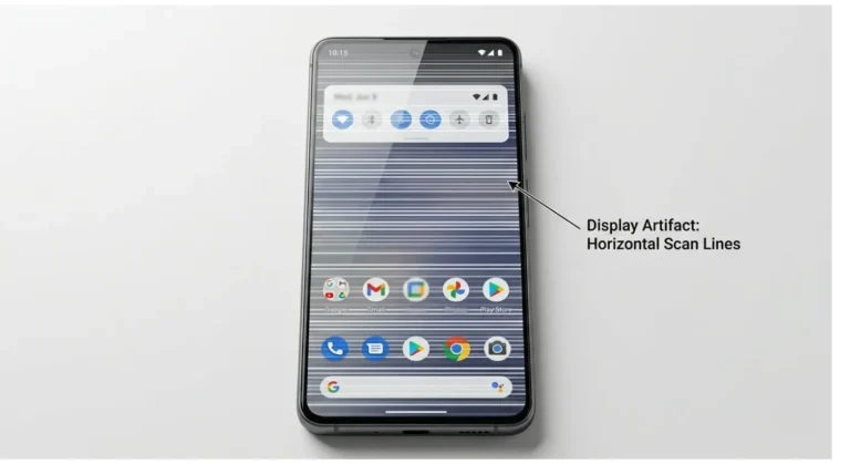Android smartphone screen displaying horizontal lines running across the entire display, showing what horizontal lines on phone screen android looks like to users