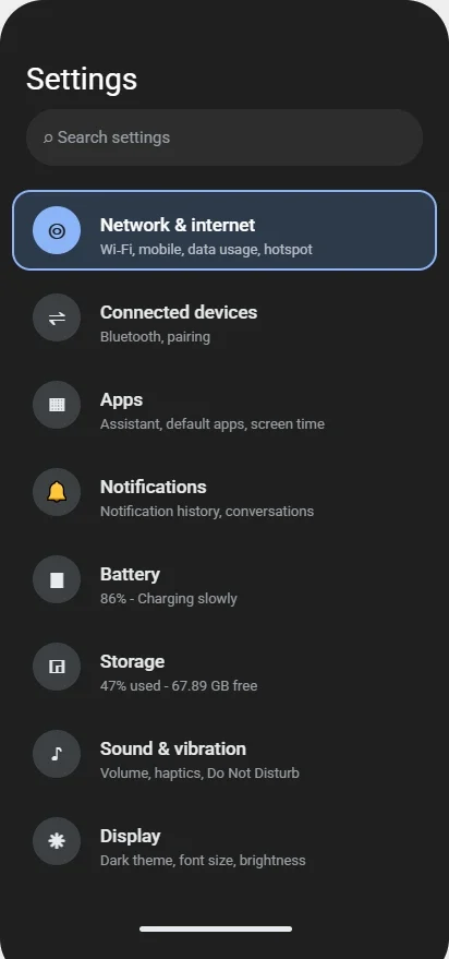 Android Settings app showing navigation path to Airplane Mode toggle in Connections menu, different layout from iPhone settings