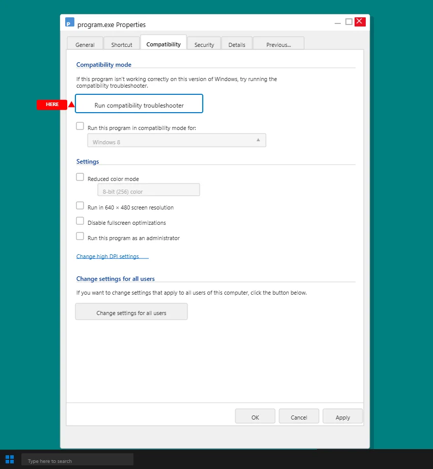 Steam Properties Compatibility tab Windows 11 run compatibility troubleshooter