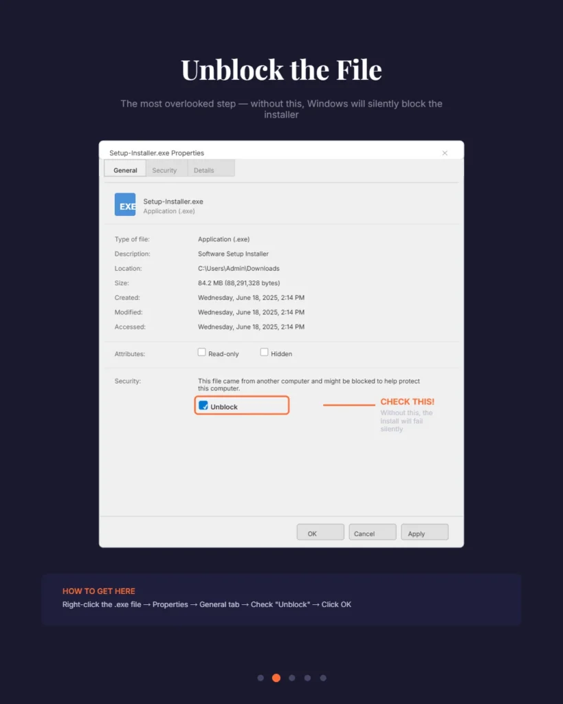Steam installer Properties unblock checkbox General tab Windows 11