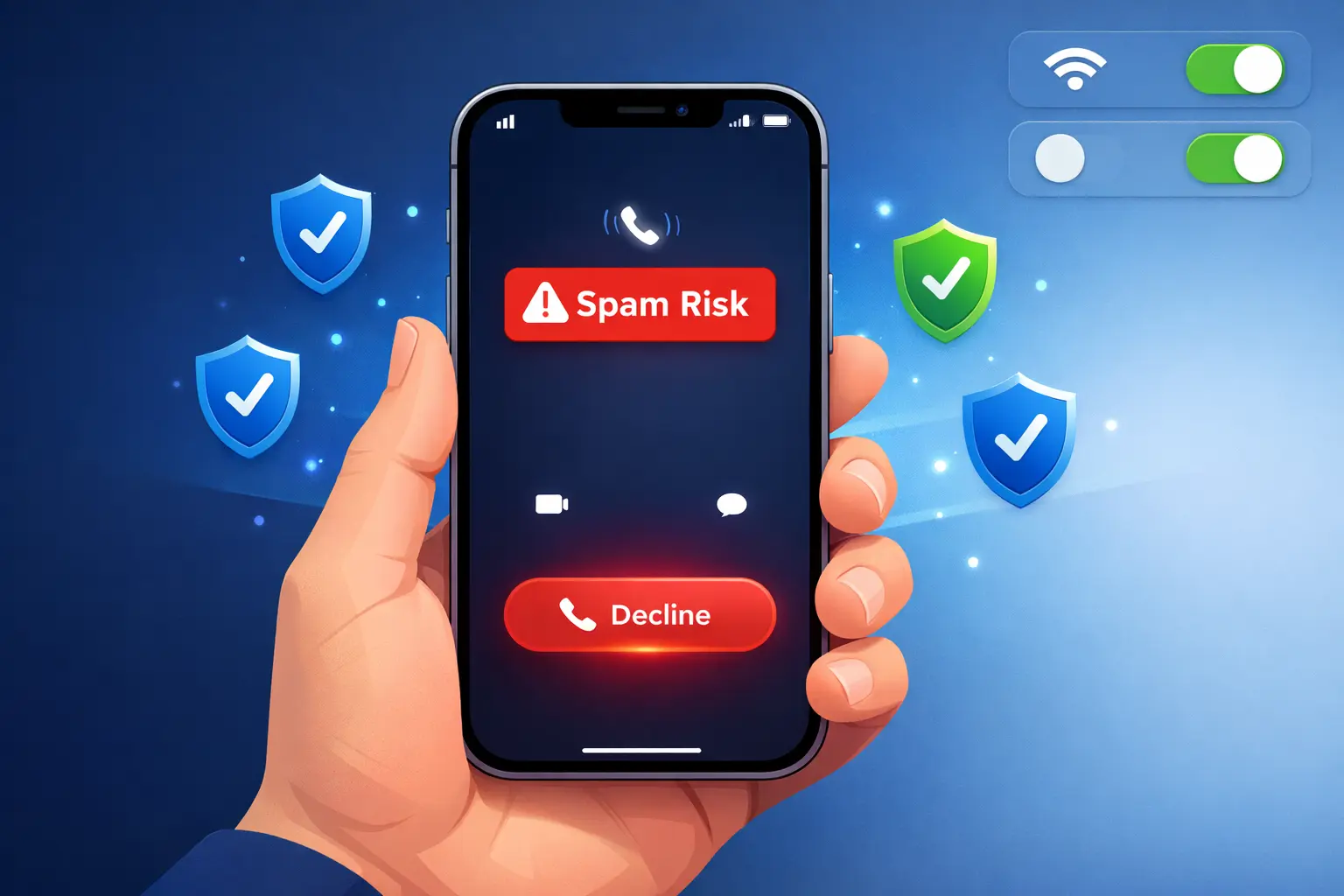 How to block spam calls on iPhone showing spam risk warning label on iPhone screen with shield protection