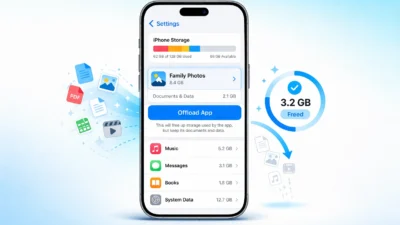Step by step guide showing how to clear app cache on iPhone using the Offload App option in iPhone Storage settings
