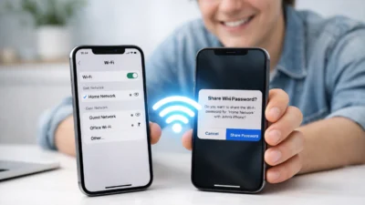 How to share WiFi password on iPhone using the Share Password popup between two iPhones