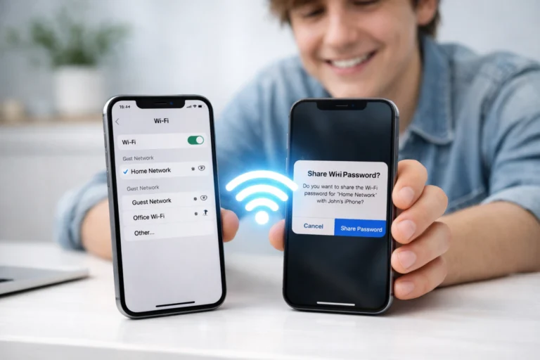How to share WiFi password on iPhone using the Share Password popup between two iPhones
