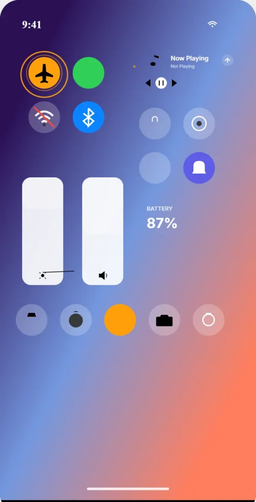 iPhone Control Center showing airplane mode toggle icon and switch, located by swiping down from top right of screen