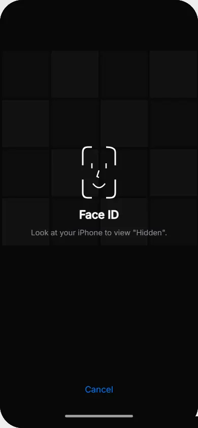 iPhone Face ID authentication screen appearing when opening the hidden apps folder in iOS 18