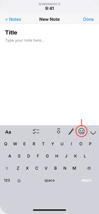 iPhone keyboard toolbar showing the sticker section icon
as the second button from the right for deleting stickers
from any app
