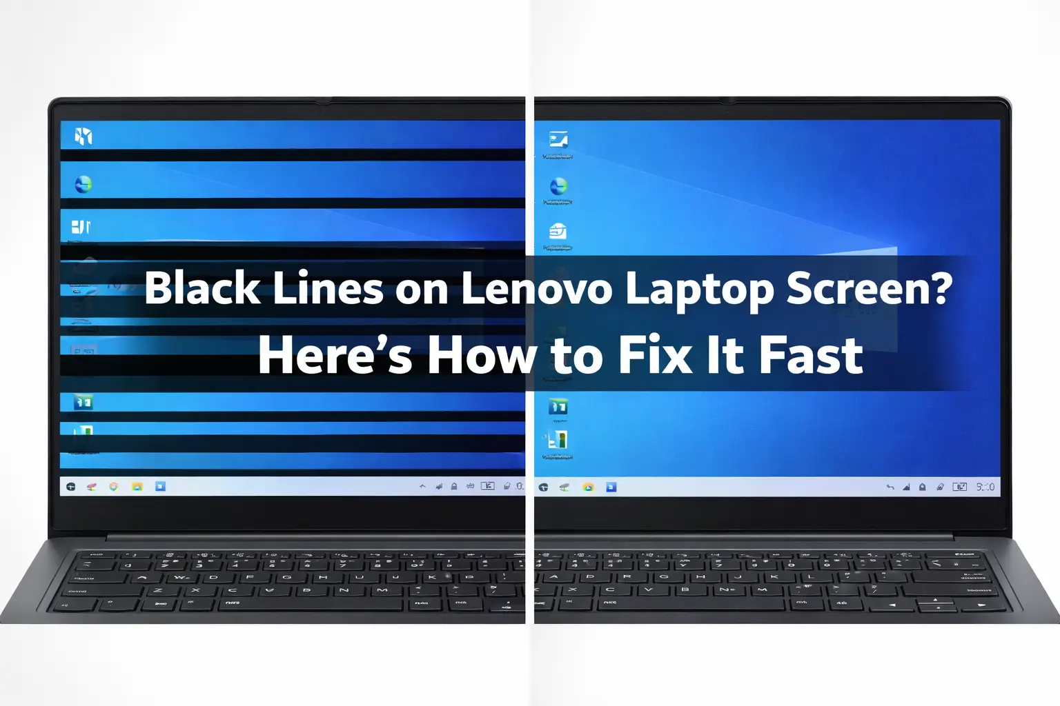 Featured image showing black lines problem on Lenovo laptop screen and the solution to fix them