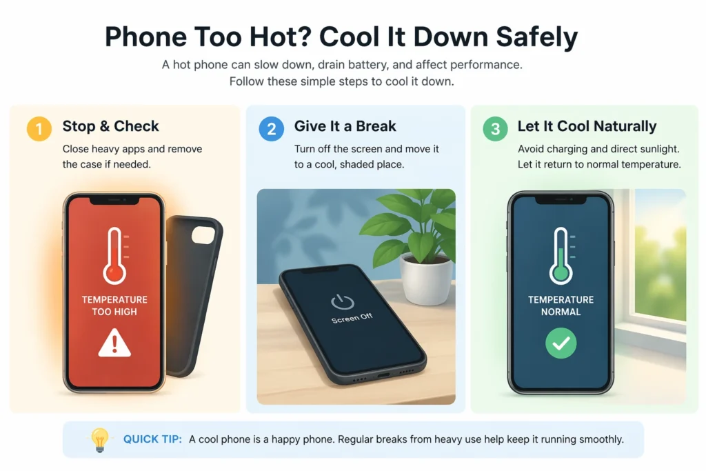 Smartphone displaying a temperature warning message
while plugged into a charger showing thermal protection
has stopped charging due to overheating