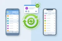 Illustration showing how to recover a deleted phone number on Android and iPhone with restore arrow between two phones