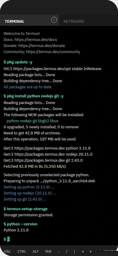 Termux terminal running Windows 10 ARM setup commands on an Android phone