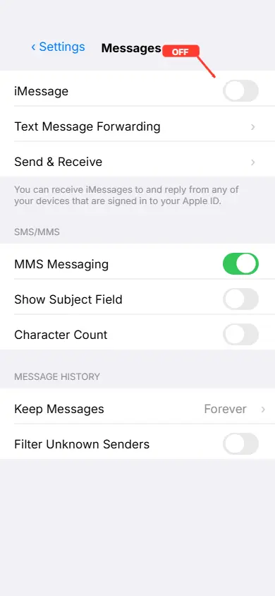 Turn off iMessage in iPhone settings before switching to Android