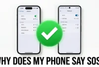 iPhone and Android phones displaying SOS indicator with green checkmark indicating problem solution