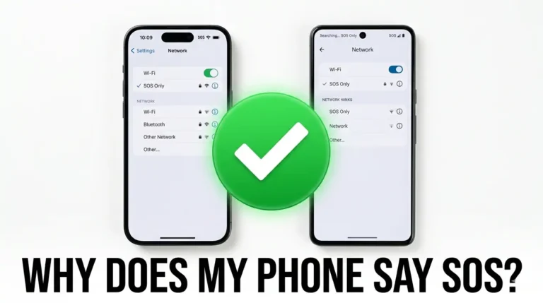 iPhone and Android phones displaying SOS indicator with green checkmark indicating problem solution