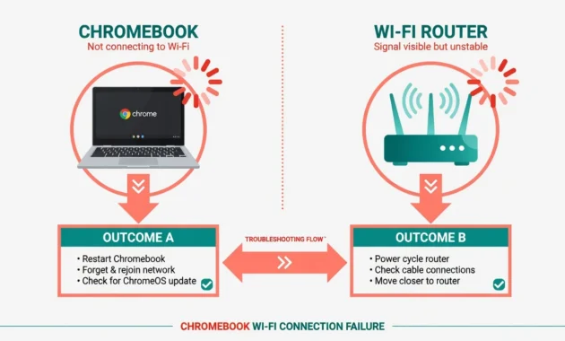 Diagram showing how to determine if a slow Chromebook
is caused by the device or a slow Wi-Fi internet
connection