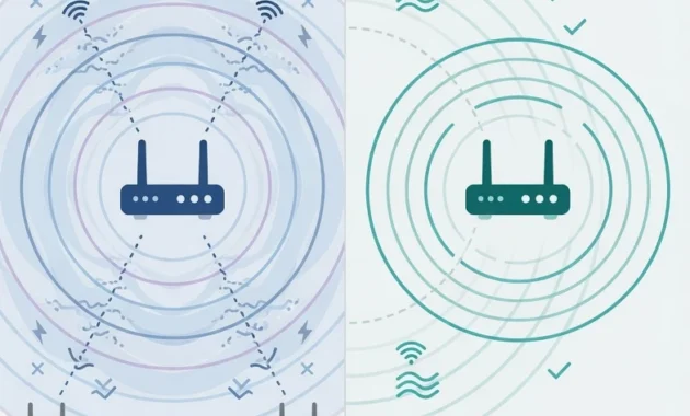 Diagram comparing 2.4GHz and 5GHz WiFi bands showing range and interference differences for Chromebook connections