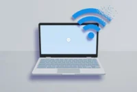 chromebook-wifi-disconnecting-fix-guide Chromebook laptop with a broken WiFi signal icon illustrating a disconnection problem