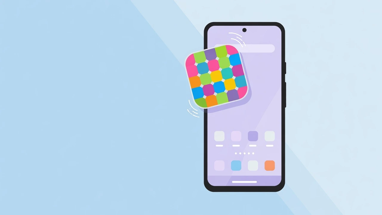 Illustration of an Android smartphone with app icons being restored to the device screen