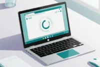 why-is-my-chromebook-so-slow Illustration of a Chromebook laptop with a spinning loading icon showing a slow Chromebook performance issue