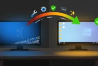 windows-10-blue-screen-after-login-fix-guide (1) Illustration showing transition from Windows 10 blue screen error to working desktop with green checkmark representing successful fixes