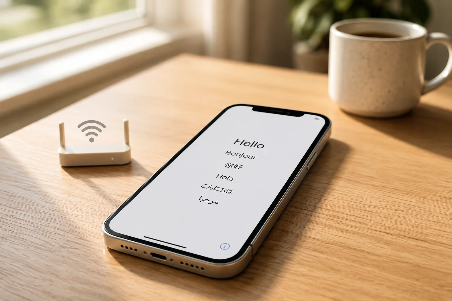 iPhone displaying the "Hello" setup screen during activation, showing the Welcome screen in multiple languages on a white background